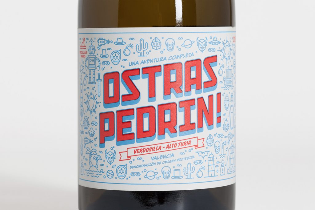 Pixelarte estudio de diseño - Diseño e ilustración de etiquetas para el vino Ostras Pedrín de las Bodegas Vicente Gandía