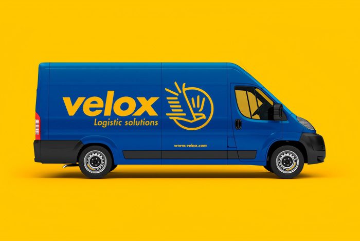 Diseño de identidad corporativa para empresa logística internacional - Diseño de rotulación para vehículos Velox - Estudio de diseño Valencia Pixelarte