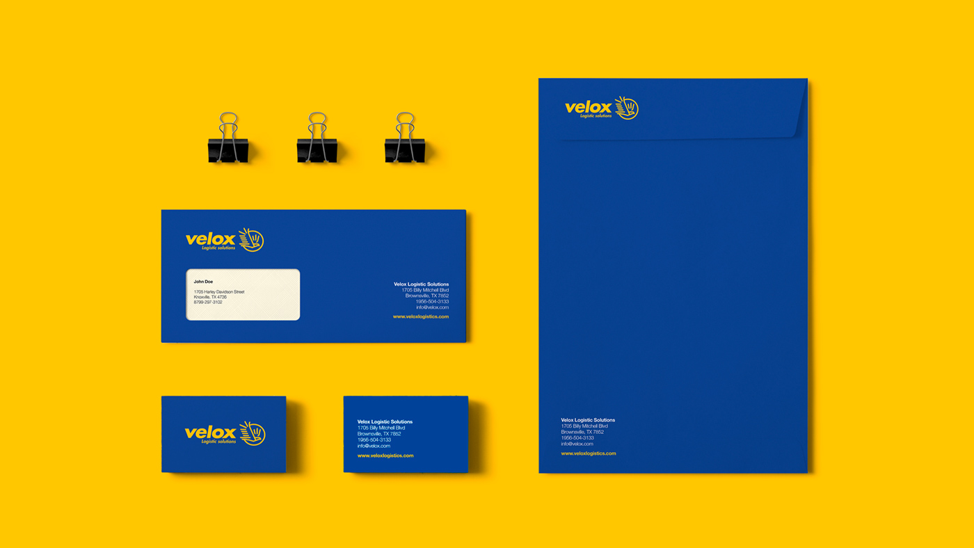 Diseño de identidad corporativa para empresa logística internacional - Diseño de papelería corporativa Velox - Estudio de diseño Valencia Pixelarte
