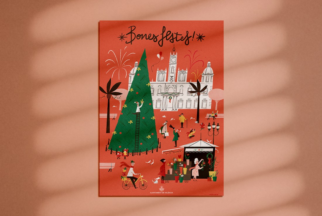 Ayuntamiento de Valencia felicitación Navidad 2016 - Diseño de cartel - Estudio de diseño en Valencia Pixelarte