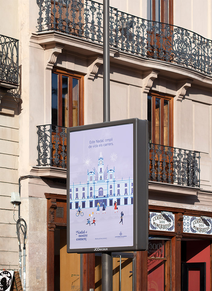 Campaña de publicidad Navidad 2018 - Campaña de comunicación Ayuntamiento de Valencia - Diseño de publicidad exterior - Street Marketing - Nadal al nostre comerç - Estudio de diseño gráfico Valencia Pixelarte 