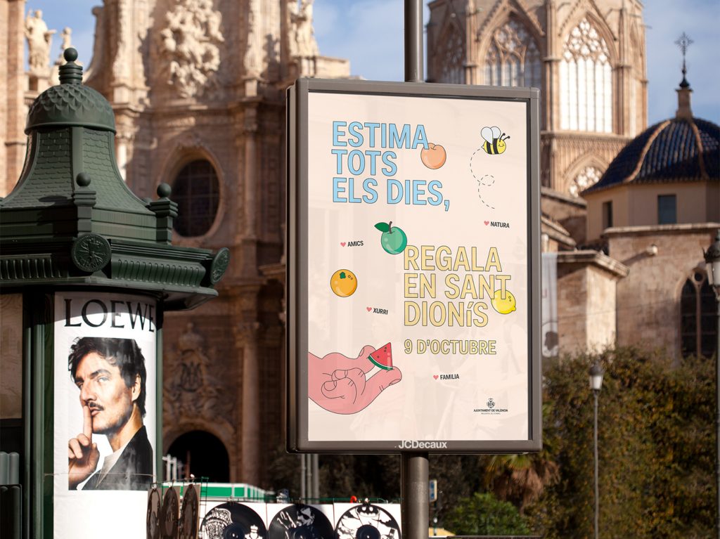 Campaña creativa Sant Dionís - Festa de l'Amor 9 d'Octubre 2019 - Diseño de cartelería street marketing - Estudio de diseño Valencia Pixelarte